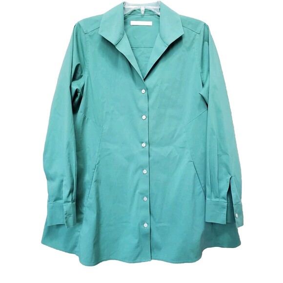Foxcroft Green Cotton Blend Non-Iron Button-Up Tunic with Pockets Size 8 - Picture 1 of 7